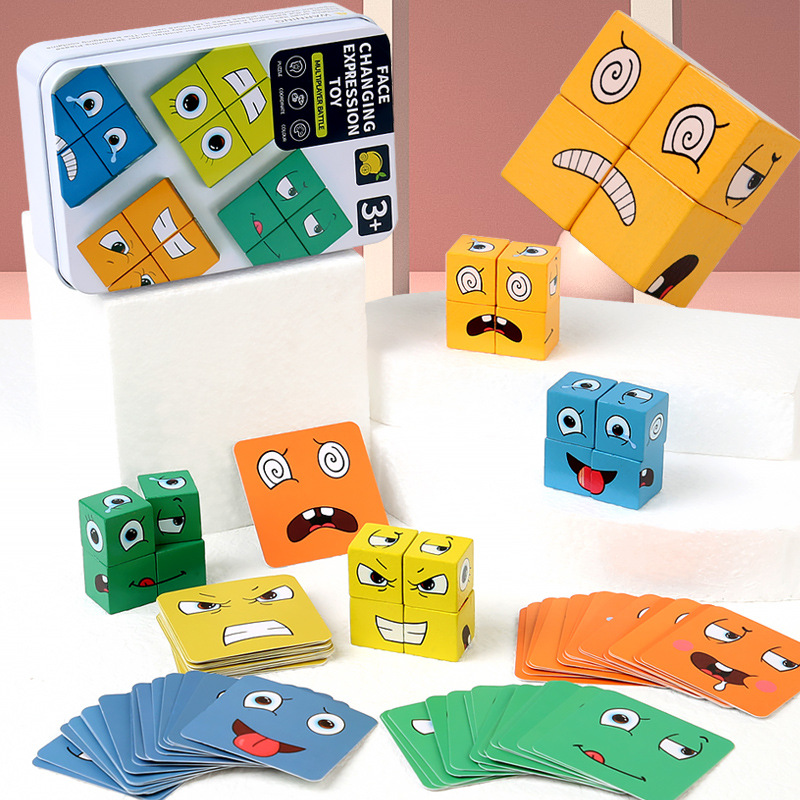 New Iron Boxed Face-changing Rubik's Cube Building Blocks Young Children's Educational Early Education Expression Battle Fun Game Wooden Toys