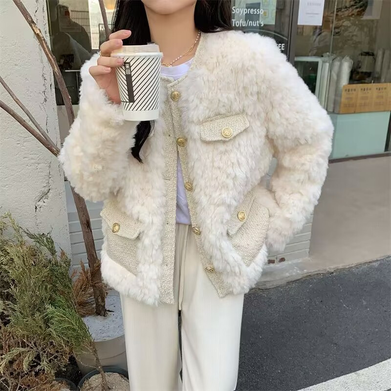 Thickened  style lamb wool coat for women 2023 autumn and winter all-matching new outdoor plush loose top ins fashion_voghion.com