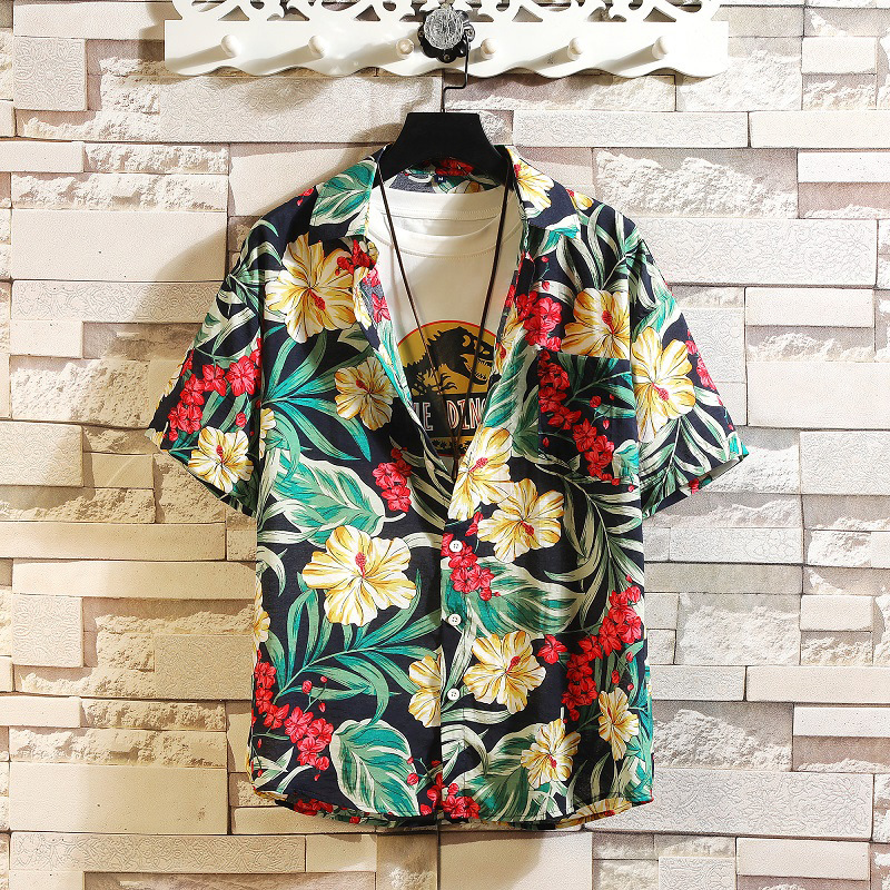 Summer Men's Shirt Beach Breathable Loose Hong Kong Style Youth Color Shirt TZ001-1-P25
