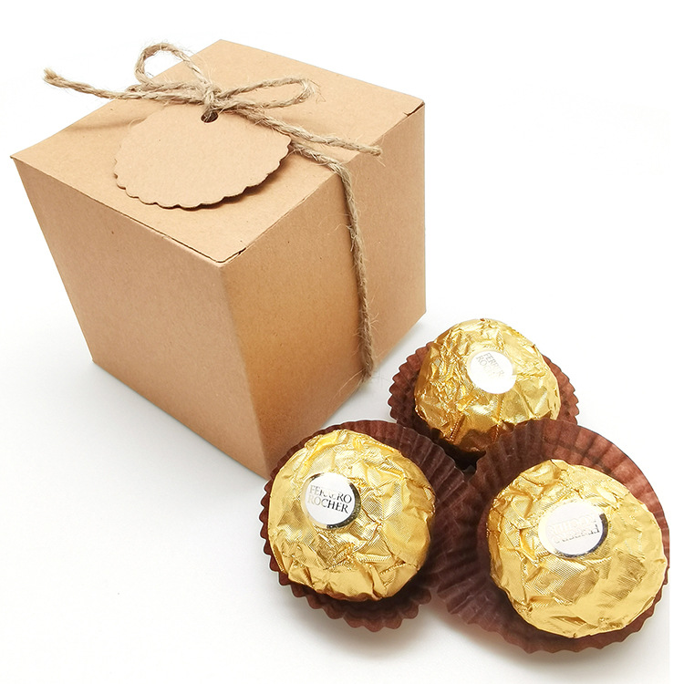 European-style square 7*7*7 years leather paper gift box wedding supplies candy box with hemp rope tag