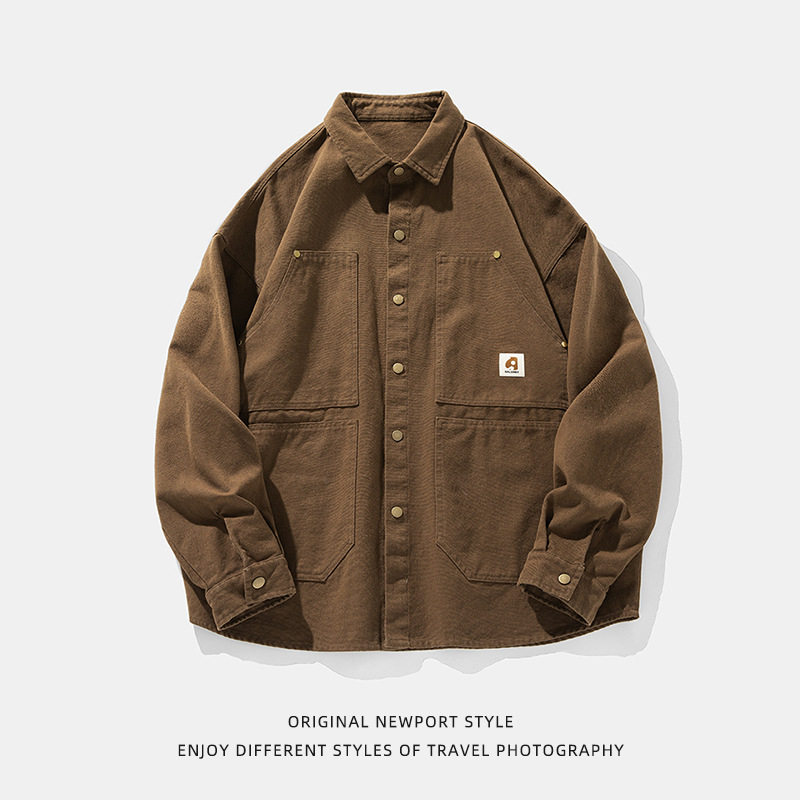 Washed American Style Vintage Pure Cotton Long Sleeve Shirt Men's Autumn New High Street Loose Couple Women's Shirt Jacket