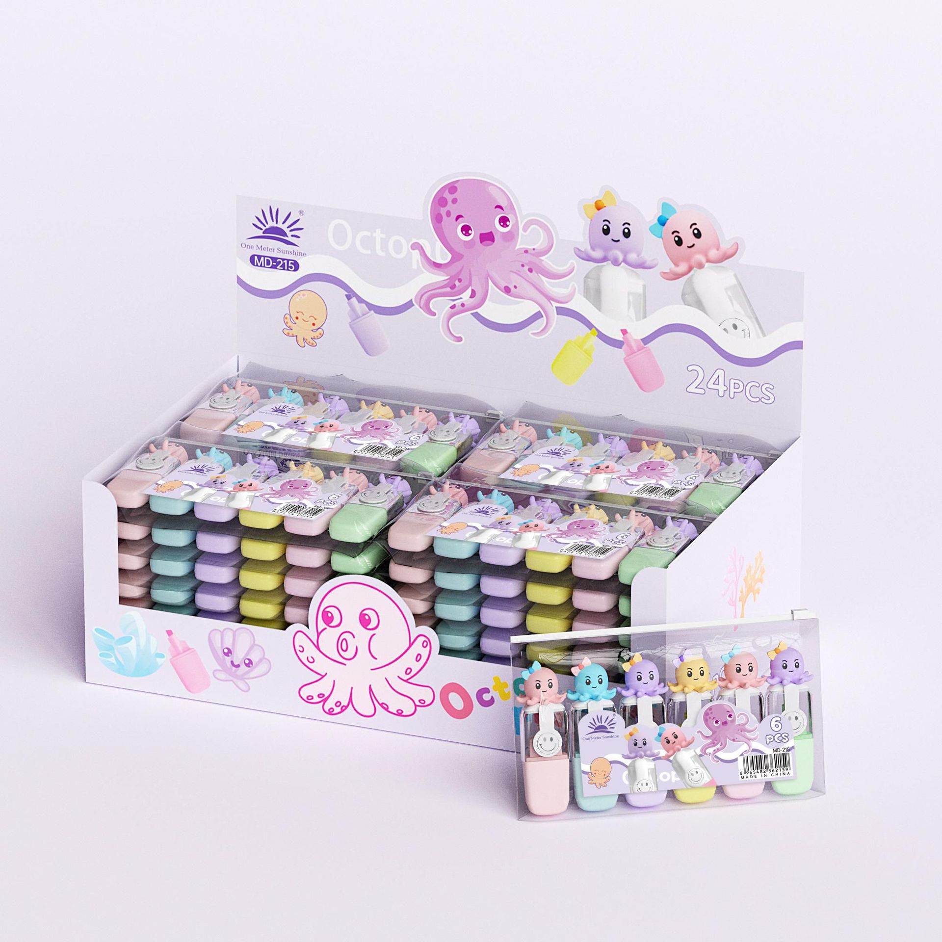 Cute Cartoon Sanrio Mini 6 Color Highlighter Set Modeling High Color Value Student Color Mark Pen