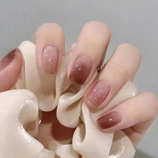 Ice transparent red brown wear nail jelly gel simple gradient broken flash nail polish caramel fake nail patch