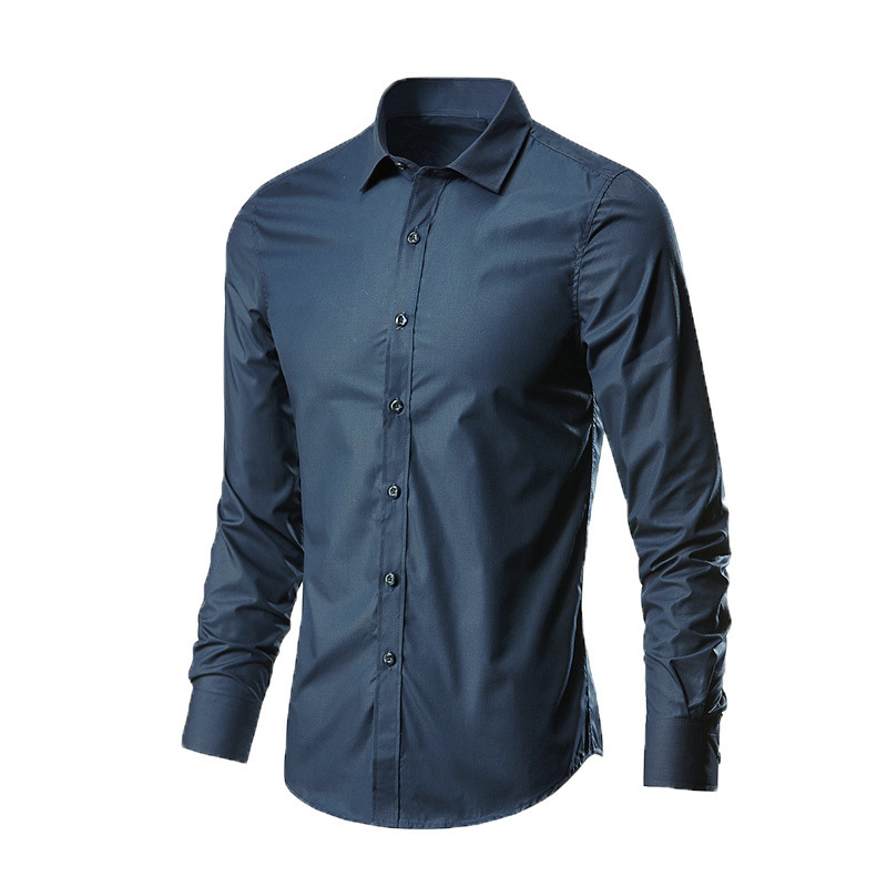 Long Sleeve Solid Color Shirt Navy Blue