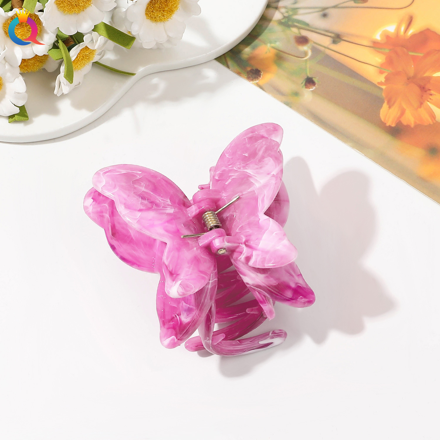 Qiyue cross-border marble pattern flower catch clip large egg flower hair clip plate hair shark clip hair catch hair accessories wholesale_voghion.com