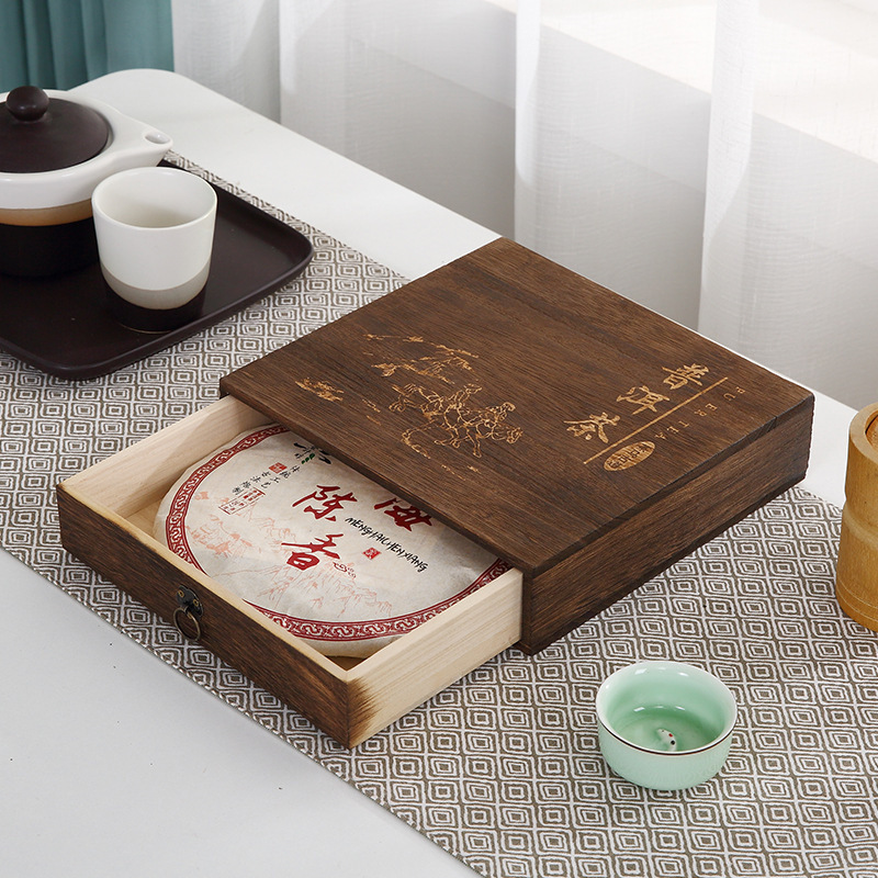 引き出し式木製茶餅箱プーアル茶分茶盤福鼎白茶収納箱茶葉包装箱空礼箱|undefined