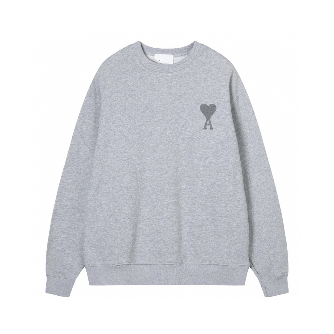 Cross-border supply 6cm heart embroidery 2024 early autumn new casual simple casual 320 cotton crew neck sweater