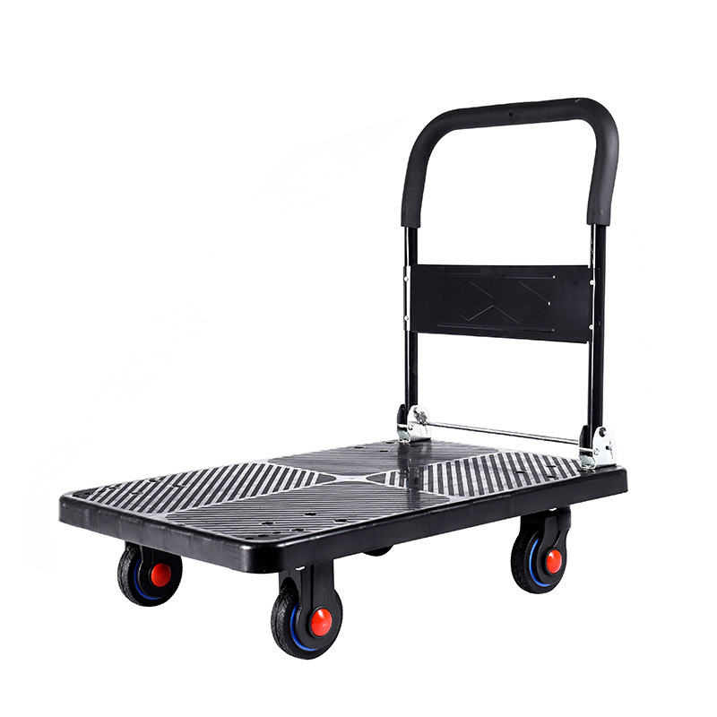 Black Folding Silent Trolley Flatbed Truck Portable Household Trolley Shunfeng Same Style Truck