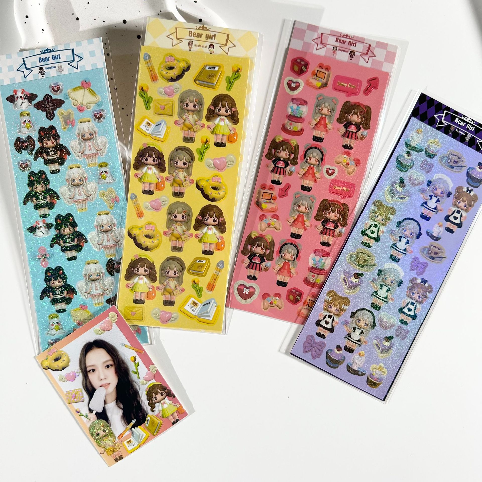 Coisini Original 3D Modeling Cute Little Girl Sticker with Ins Korean Style, Laser Light Gukka Handmade Journal Sticker Wholesale