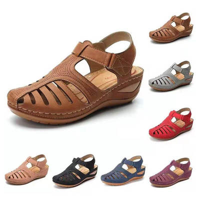 2023 Cross-border Foreign Trade Source Women's Sandals European and American Large Size Hollow Wedge Sandals Women's Round Toe Non-slip Women's Sandals