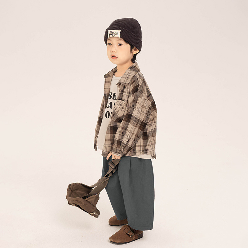 Changguo Children's Striped Collared Shirt Autumn Children's Pure Cotton Shirt for Young Boys Korean Style Spring and Autumn Long Sleeve Top