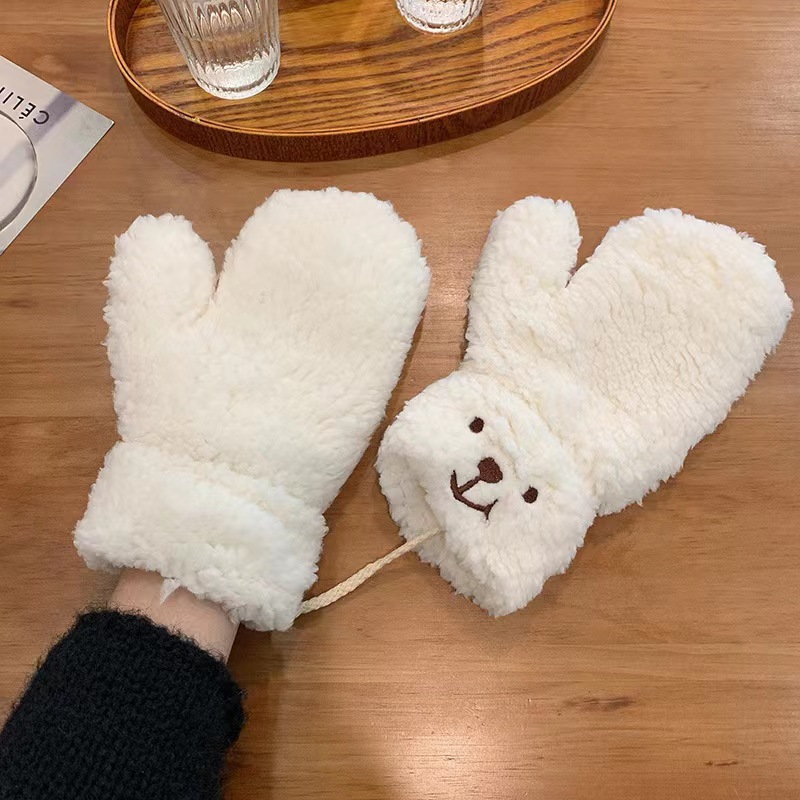 Cute cartoon ins bear plush gloves female students winter cycling warm thick winter tide