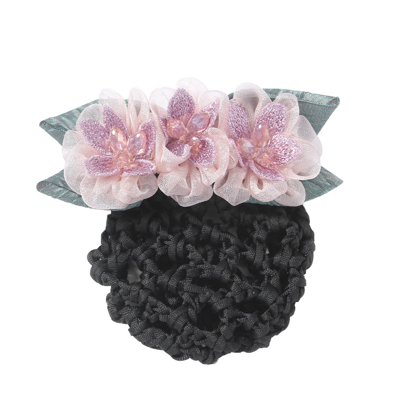 Yiwu factory in stock straight hair nurse headdress flower hair net work professional South Korea hotel Bank updo hair clip net pocket