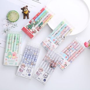 6 Boxed Press Pen Creative Students High Color Value Press Gel Pen Cute Office Stationery Water-based Sign Pen