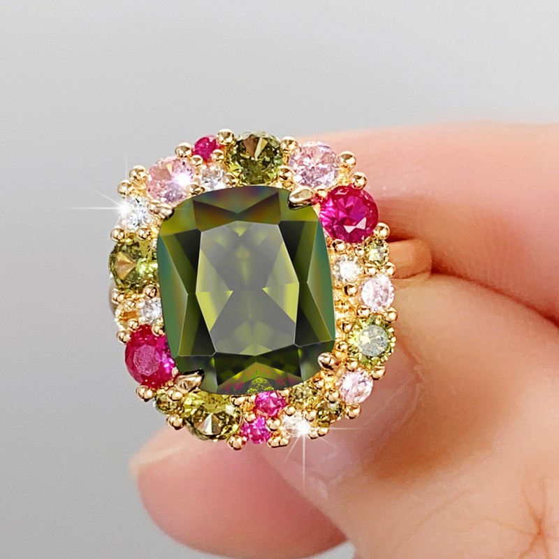 Cao Shi Evropský a americký luxusní prsten Escape Forest Princess Smaragdový čtverec Elegantní prsten Tajná zahrada Vintage prsten_voghion.com