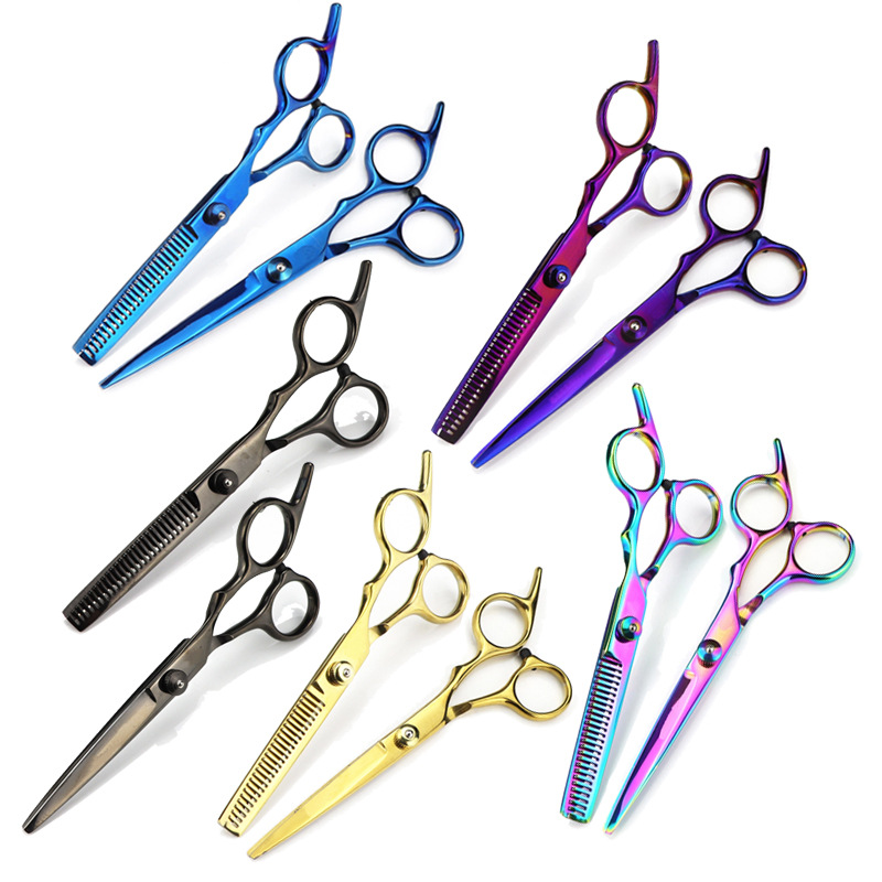 Wholesale 6 inch stainless steel flat scissors thin scissors gold/Blue/color/purple/black factory direct price is excellent