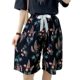 Women's cotton silk pajama pants summer thin plus size loose artificial cotton thick beach pants can be worn outside home pants floral middle pants