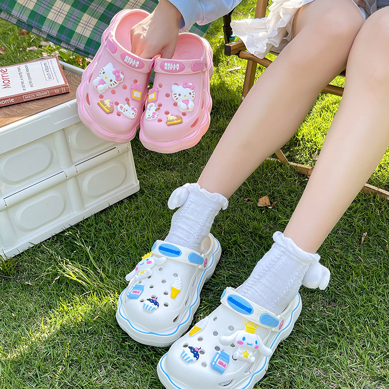 Qidan Shoe Factory Kulomi Hole Shoes Women's Summer Girls DIY Accessories Thick Bottom Two-Wear Sandals Sanrio