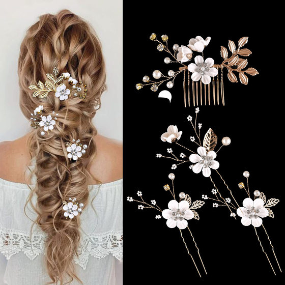 Amazon cross-border for a group of 4 color flower bride wedding combination suit headdress hair accessories batch