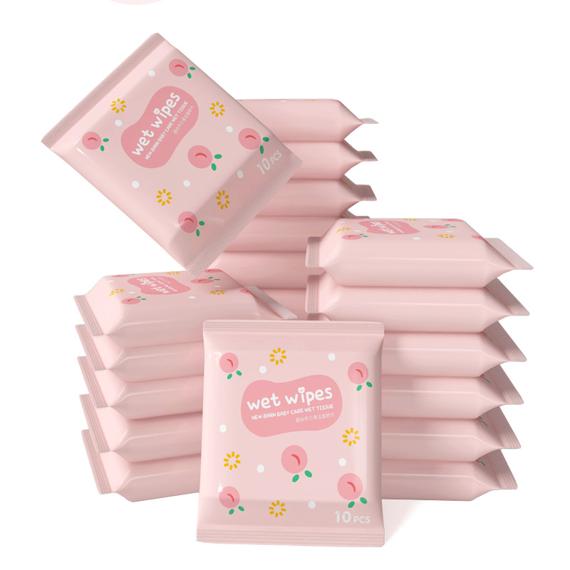Wet Wipes Baby Hand Mouth Special Small Bag Portable Carry-on Student Children's Wet Wipes Household Affordable Big Bag of 10 Pieces