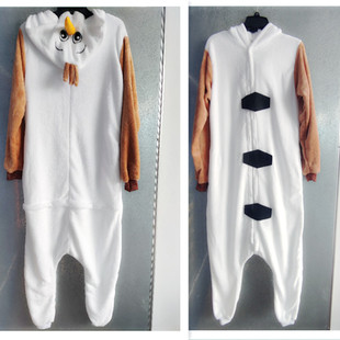 Autumn and Winter Snow Monster Frozen Student Xuebao Snowman Cartoon Siamese Pajamas Flannel for Men and Women Couple Home Clothes