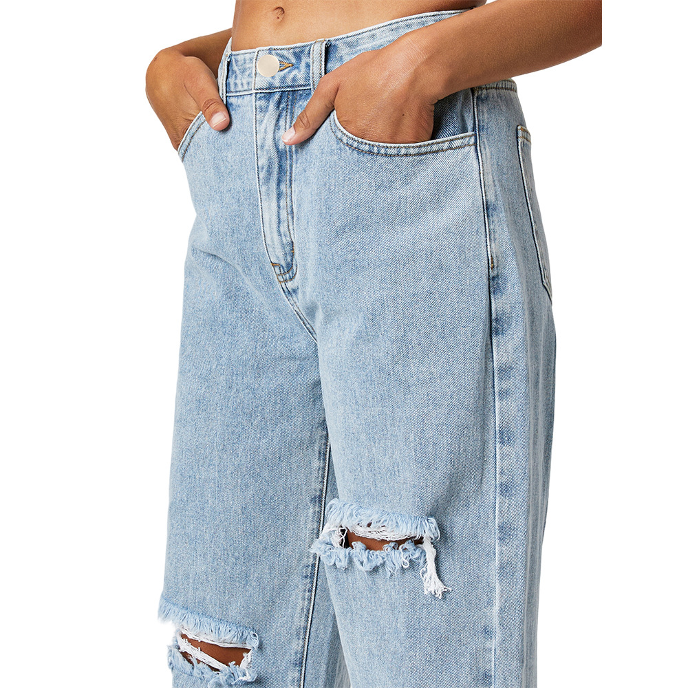 European and American Foreign trade cross-border independent station JEANS WOMEN WOMEN's JEANS blue ripped washed straight trousers WOMEN