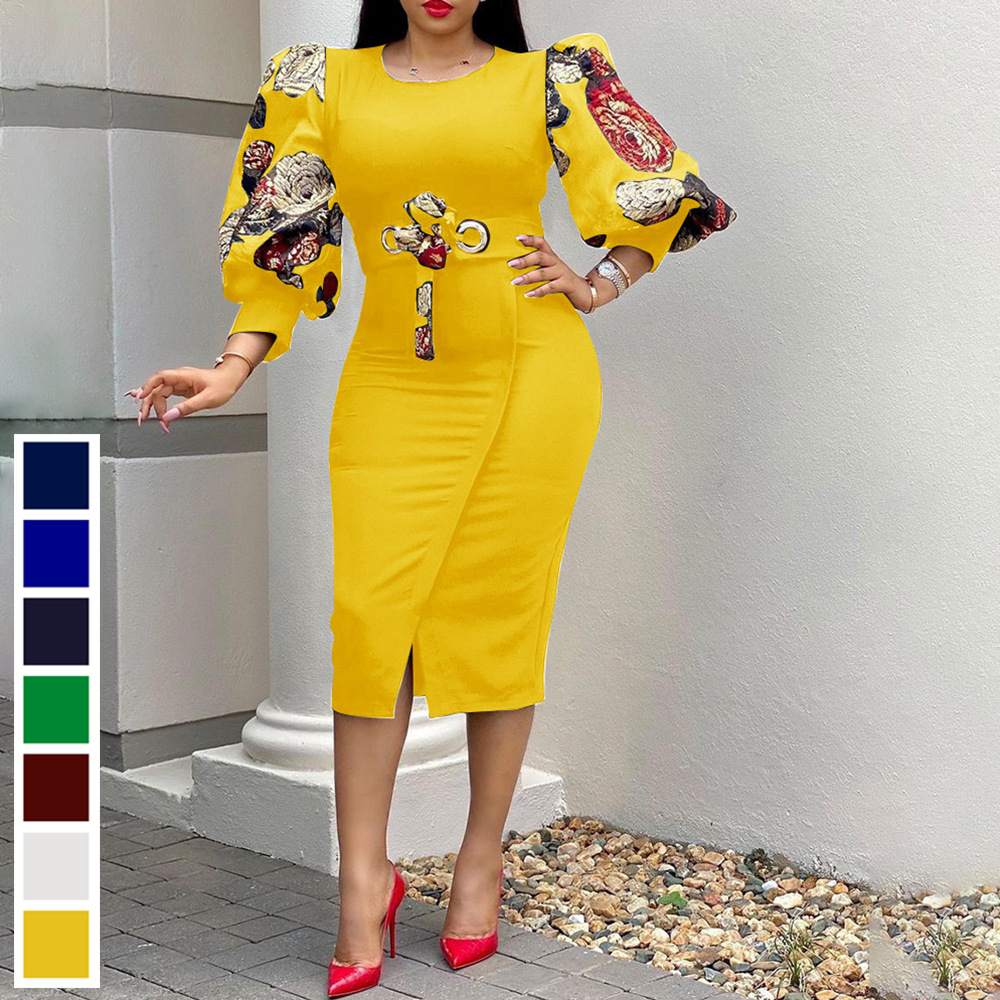 2024 Summer foreign trade women's clothing Amazon cross-border plus size temperament commuter plus size printing European and American Africa dress