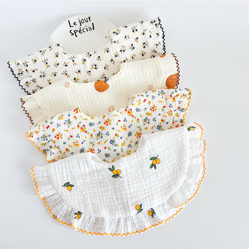 ins Korean style new round big lace baby bib breathable gauze baby bib 0-2 years old Bib