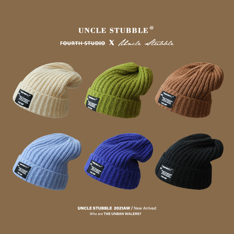Factory direct winter women's wool knitted stickers hat face small big head circumference warm thick couple pile hat