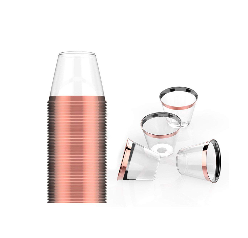 9ozローズゴールド使い捨てカップ射出デザートレストランワインテーブルドリンクカップ透明ハードプラスチックカップ|undefined