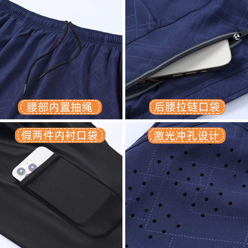 Cross-border American Sports Quick-drying Three-point Shorts Men's Large Size Outdoor Running Leisure Beach Swimming Trunks Double-layer Fitness Pants
