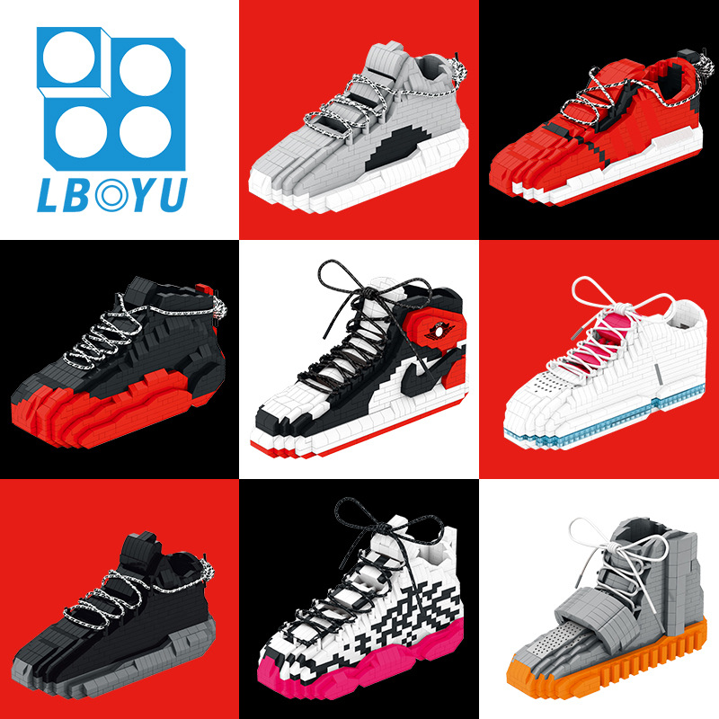 Le Bai Yu Aj Basketball Shoes Miniature Small Particle Building Blocks Children Boys Adult Puzzle Assembled Puzzle Toys