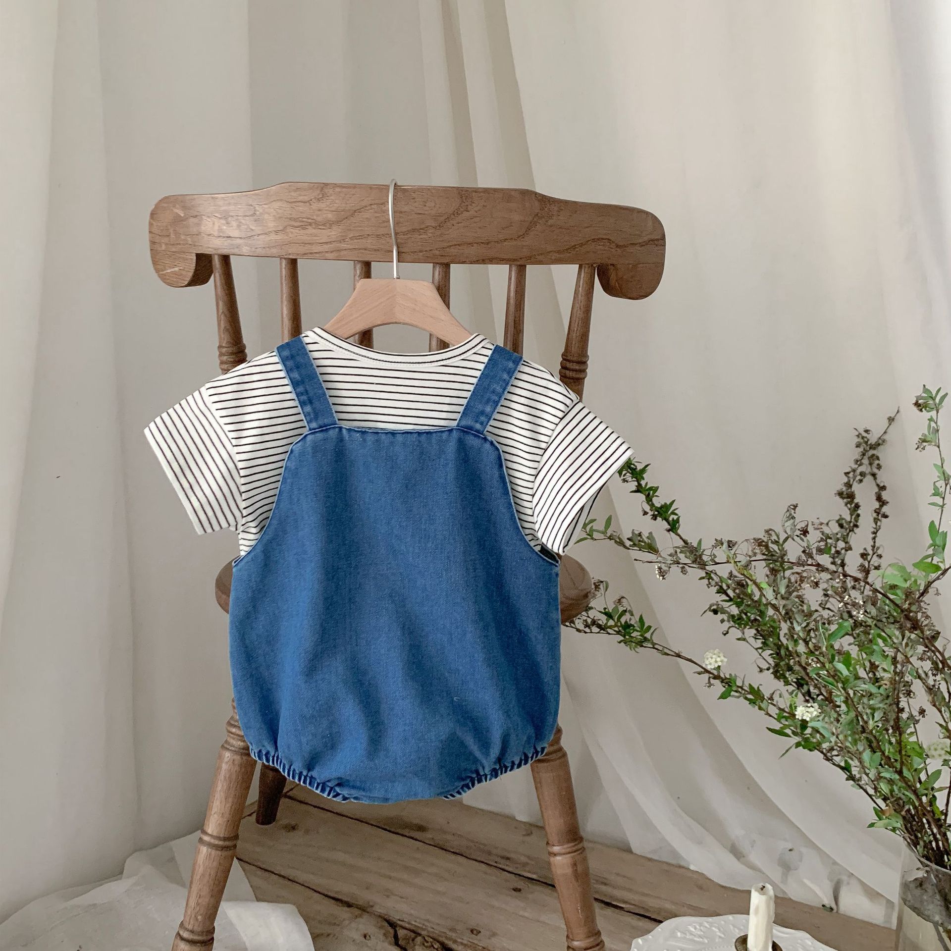 Korean-style baby Summer clothes soft Denim suspender sheath fashionable baby cute super cute jumpsuit outwear