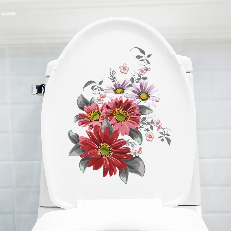 Toilet Stickers Toilet Cover Stickers Decorative Wall Stickers Toilet Bathroom Toilet Flower Sitting Stickers Self-adhesive