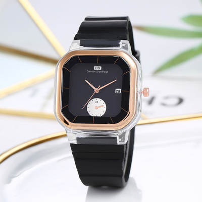 Factory direct 21 square Korean casual men's and women's silicone strap watch quartz watch calendar