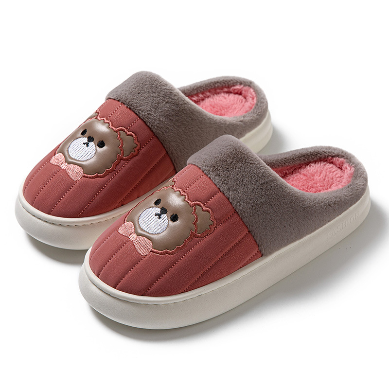 Waterproof cotton slippers women's winter bag heel home thick bottom non-slip couple home plush warm cotton slippers men's winter