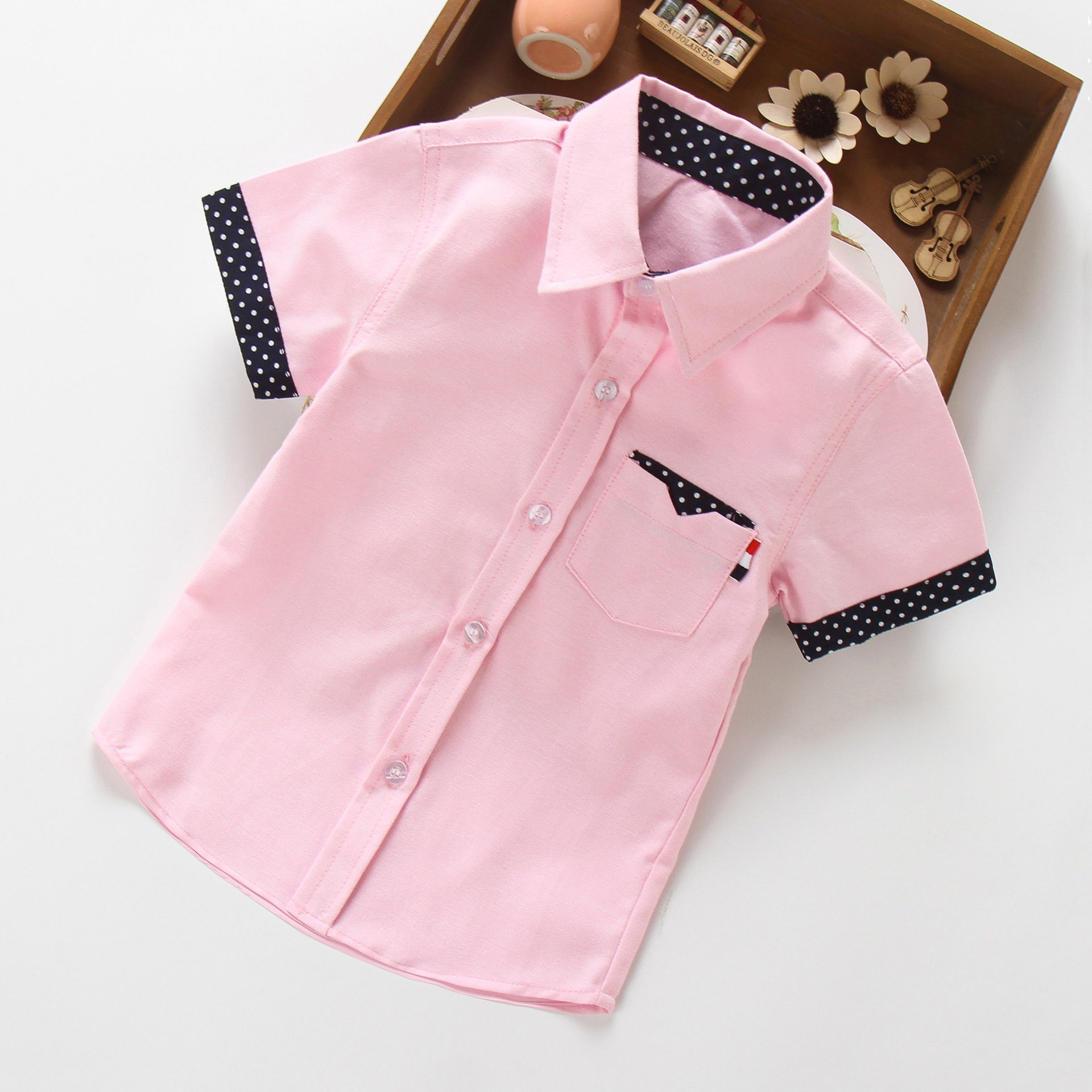 Boys short sleeve shirt children's shirt wholesale new children's summer thin casual shirt big children's white cartoon