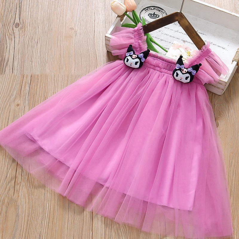 2025 New Small Flying Sleeve Girl's Mesh Skirt dress Western Style Summer Wear Thin Strap Princess Mesh Skirt