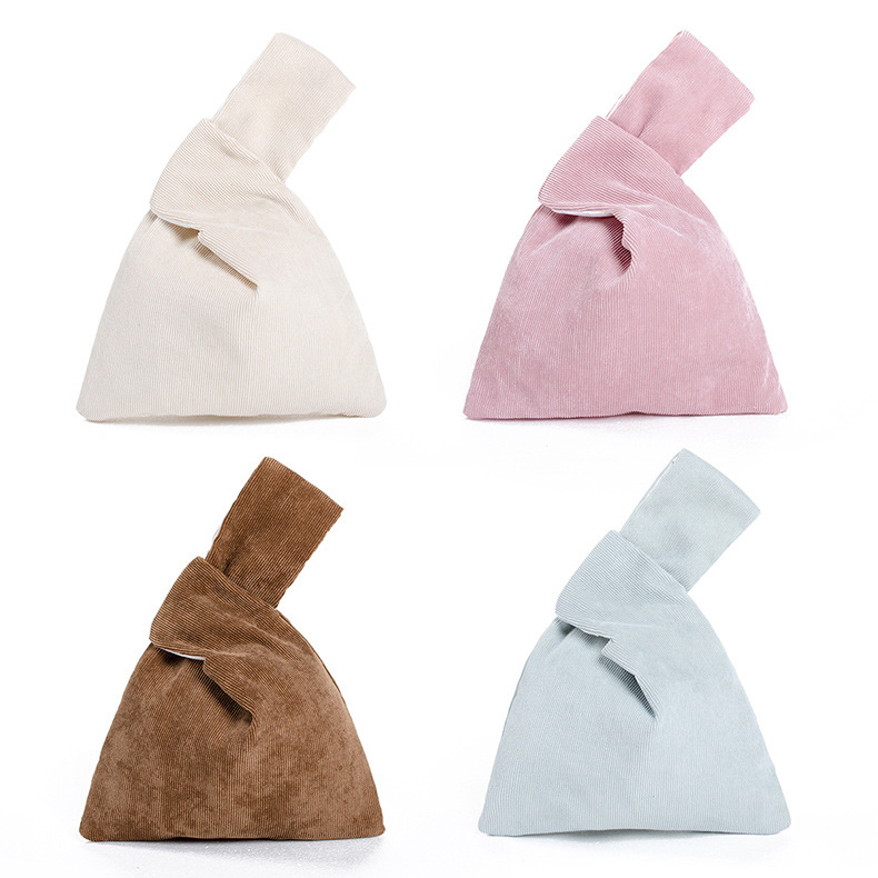 Vintage Ins Style Corduroy Knot Wrist Bag Blank Hand Wrist Bag Mobile Phone Portable Mini Women's Hand Bag