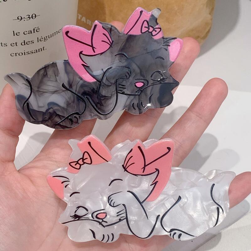 日韓新款可愛洋氣貓卡通醋酸半扎馬尾後腦勺鯊魚夾貓咪少女小眾抓