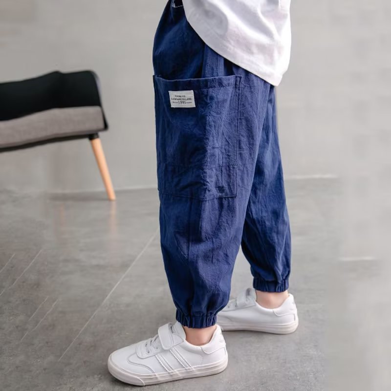 Boys Pants Cotton Linen Summer Thin 2022 New Anti-mosquito Pants Small, Medium and Large Children Korean Handsome Loose Casual Pants