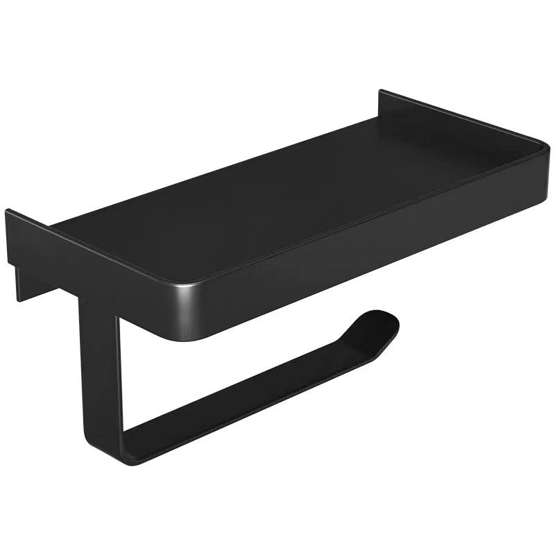 304 Stainless Steel Mobile Phone Storage Rack with Edge Tissue Holer Toothbrush Holer Black Storage Rack for Kitchen and Bathroom
