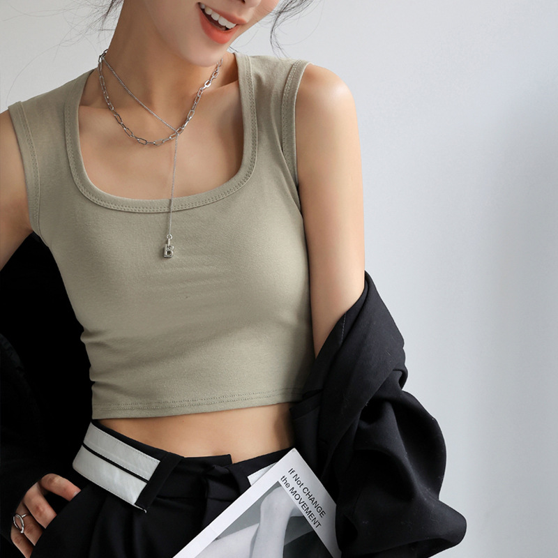 Knitted Cotton Wide Shoulder Strap Breast Covering Base Camisole Women's Summer Sleeveless Outer Wear Slim-fit Hot Girl Top