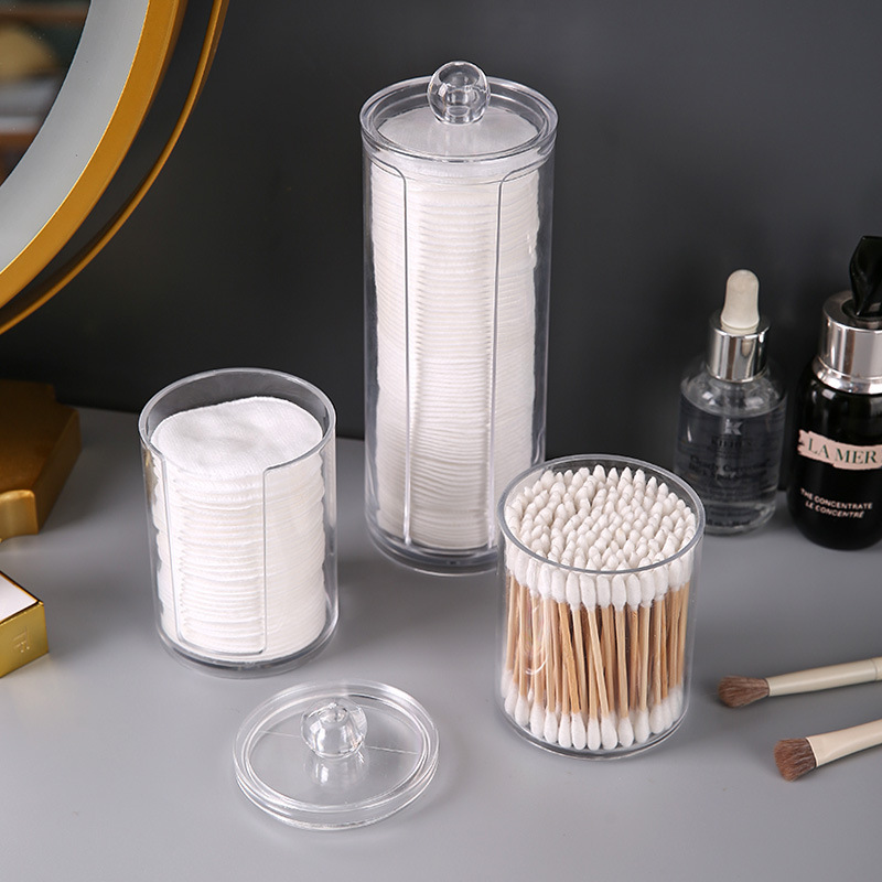 Transparent Double-layer round cotton swab box two-in-one cotton swab holder household desktop makeup remover cotton jewelry cosmetic cotton storage box