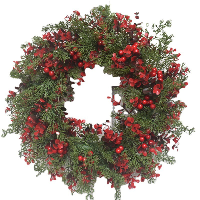 Cross-border American Christmas Decoration Large Eucalyptus Wreath Simulation Red Fruit Eucalyptus Leaves Door Hanger Window Props