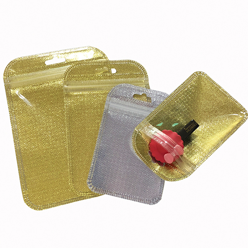 Gold and silver self-sealing bag spot translucent non-woven pull bone bag hardware packaging bag non-woven lock pocket