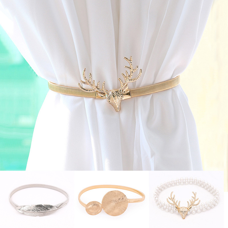 European-style modern simple antler metal curtain strap Pearl Spring soft strap elastic creative hook curtain buckle