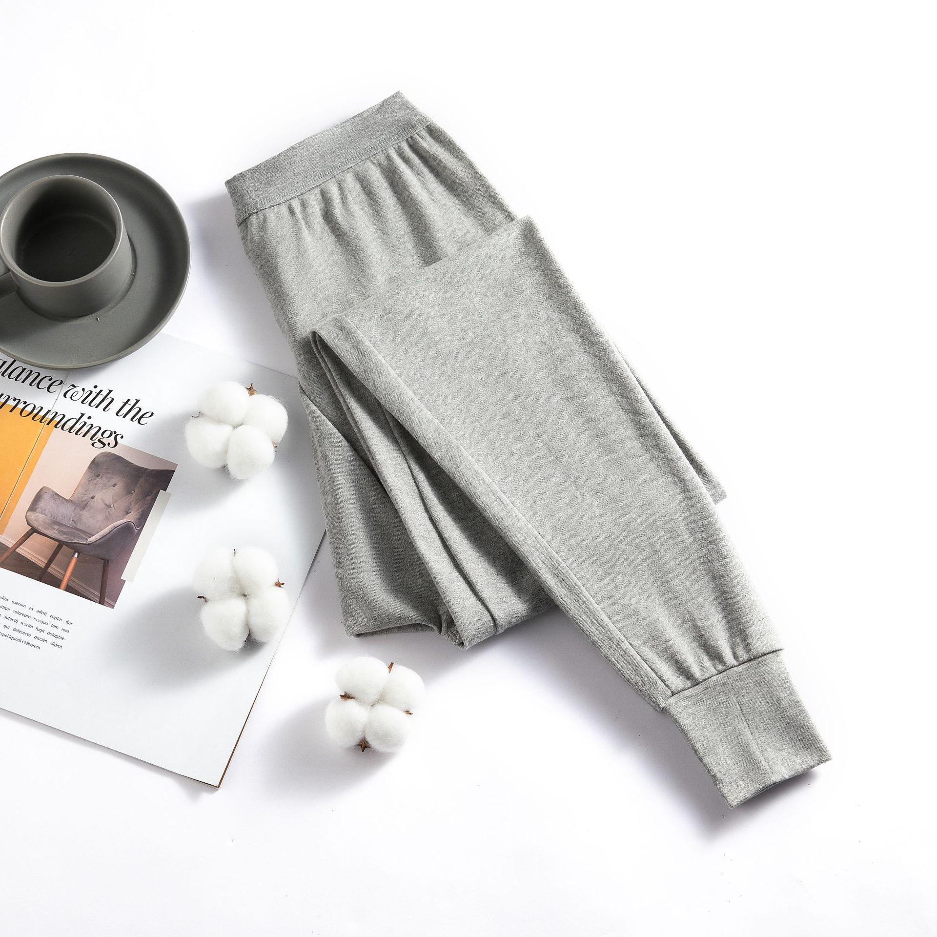 Men's autumn pants 100% cotton loose high waist autumn and winter cotton and wool pants single pants plus fat men's underpants warm pants