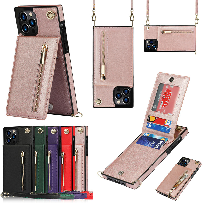 For iPhone15 PRO Phone Case Crossbody XR Zipper Leather Case Apple 14 Card Phone Protective Case Explosion