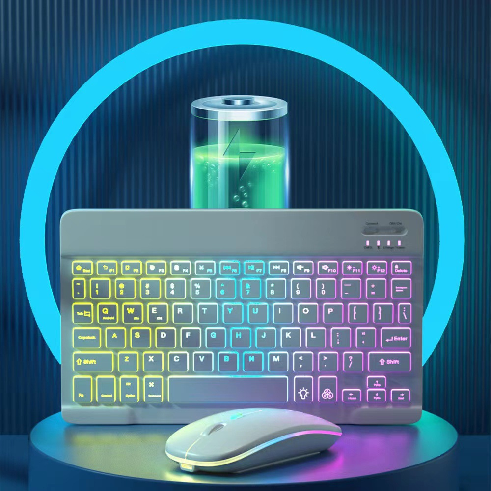 Wireless Backlit Bluetooth keyboard for ipad mobile phone tablet RGB colorful gradient luminous keyboard mouse suit